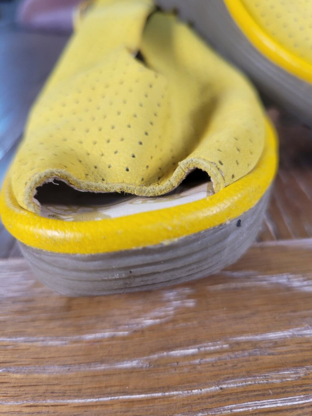 Fly London Yellow Perforated Leather Peep Toe Wedge Sandals EU 36 US 5.5-6 - Picture 3 of 14